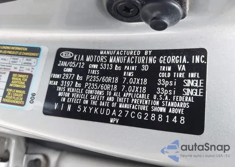 2012 Kia Sorento Ex V6 from USA, damaged, VIN 5XYKUDA27CG288148